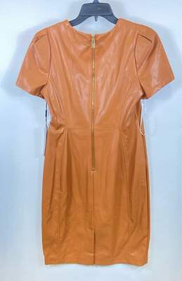 NWT Calvin Klein Womens Brown Leather Short Sleeve Back Zip Sheath Dress Size 10 alternative image