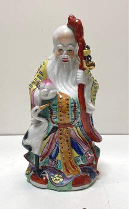 Oriental Porcelain Buddhist Statue 12 inch Tall Longevity Ceramic Deity Statue