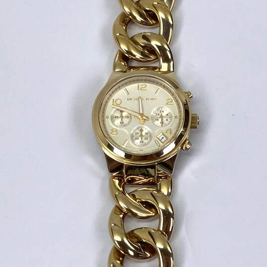 Designer Michael Kors MK-3131 Gold-Tone Strap Analog Dial Quartz Wristwatch image number 2
