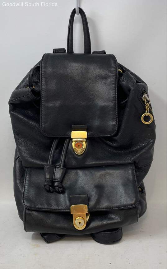 Neiman Marcus Womens Black Leather Backpack image number 1