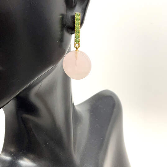 Designer J. Crew Gold-Tone Pink Circular Crystal Stone Drop Earrings image number 2