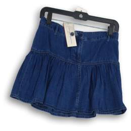 NWT French Connection Womens Blue Denim Stretch Pleated Mini Skirt Size 4