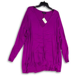 NWT Womens Purple Strappy V-Neck Long Sleeve Tunic Blouse Top Size 22/24