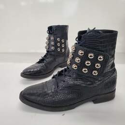 Schutz Women's Marieta Black Croc Embossed Leather Boots Size 9.5