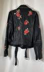NWT American Eagle Womens Black Floral Leather Short Motorcycle Jacket Size XL image number 2