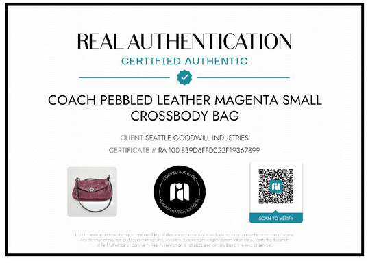 AUTHENTICATED COACH MAGENTA PEBBLED LEATHER 10x6x2in CROSSBODY BAG image number 2
