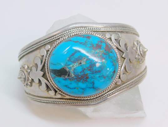 925 Chunky Turquoise Artisan Cuff Bracelet 71.7g image number 1