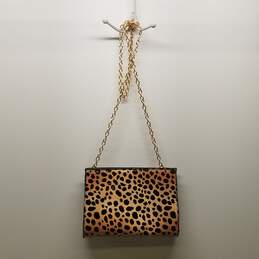 Larroude Erin Clutch Cheetah Print Vegan Patent Leather Shoulder Bag