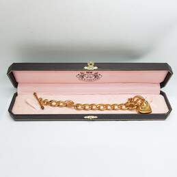 Juicy Couture Gold Tone Heart Charm 7 2/8" Toggle Bracelet W/Box 62.9g