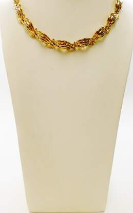 Vintage Trifari Goldtone Leaf Swirls Linked Collar Chain Necklace