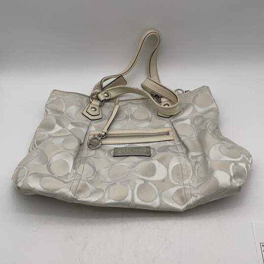 Coach Womens White Signature Print Double Strap Zipper Tote Handbag image number 2