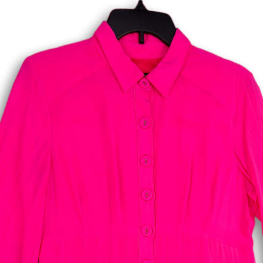 Womens Pink Pleated Spread Collar Long Sleeve Shirt Dress Size 6 image number 3