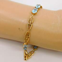 Elegant 14K Yellow Gold Blue Topaz & Diamond Accent Bracelet 8.2g
