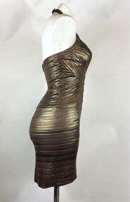 NWT BCBGMaxazria Womens Gold Metallic Halter Cocktail Bodycon Dress Size X Small alternative image