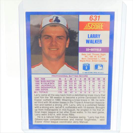 1990 HOF Larry Walker Score Rookie Montreal Expos image number 3