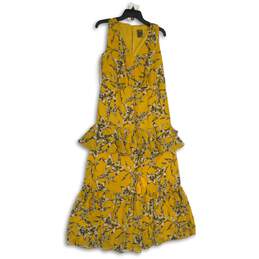 NWT Taylor Womens Yellow Floral V-Neck Tiered Sleeveless A-Line Dress Size 4