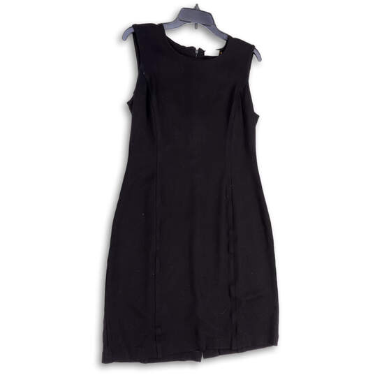 Womens Black Round Neck Sleeveless Back Zip Short Sheath Dress Size 10 image number 1