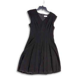 Womens Black Pleated Front V-Neck Back Zip Sleeveless Mini Dress Size 8