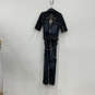 Womens Blue Denim Short Sleeve Pockets Front Zip One-Piece Jumpsuit Size L image number 2