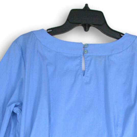 Talbots Womens Blue Poplin Square Neck Halter Back 3/4 Sleeve Tunic Top Size M image number 4