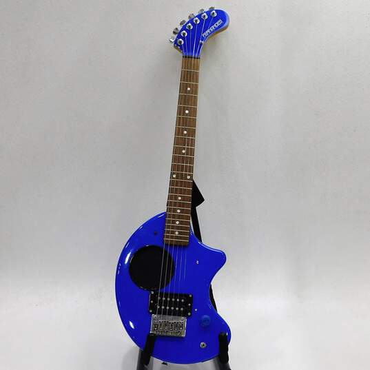 Fernandes Brand Blue Half-Moon Shaped 6-String Electric Guitar w/ Soft Gig Bag image number 2