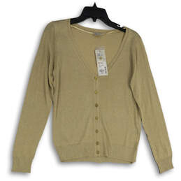 Womens Beige Knitted Long Sleeve Button Front Cardigan Sweater Size 10