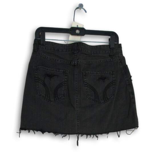 Womens Black Dark Wash Distressed Raw Hem Short Denim A-Line Skirt Size W27 image number 2