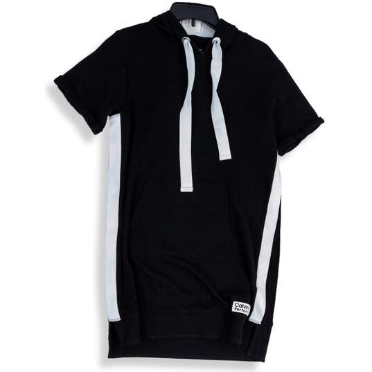 Calvin Klein Womens Black Drawstring Short Sleeve Hooded T-Shirt Dress Size M image number 1