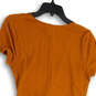 Womens Orange V-Neck Short Sleeve Knotted Knee Length Wrap Dress Size Small image number 4
