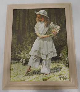 Artist Melinda 'Pudge' Byers Signed Girl Carrying Flowers Original Giclee Print