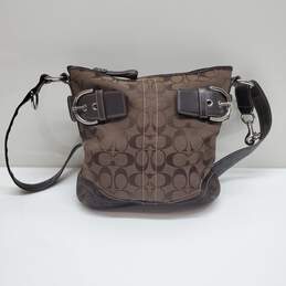 COACH 3574 SIGNATURE LEATHER BROWN DUAL STRAP CROSSBODY BAG 11x11x2in