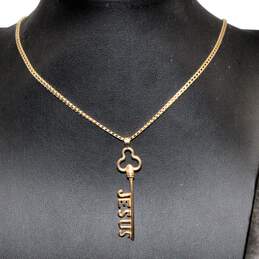 14K Yellow Gold 'Jesus' Key Pendant Necklace alternative image