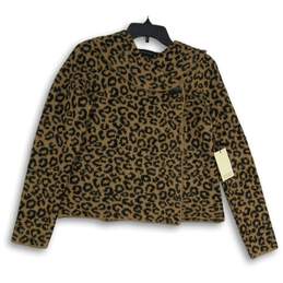 NWT Adrienne Vittadini Womens Brown Animal Print Shawl Collar Cardigan Sweater S