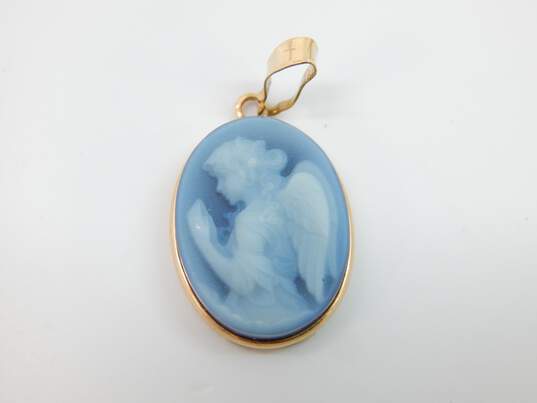 14K Yellow Gold Carved Blue Agate Angel Cameo 1.6g image number 1