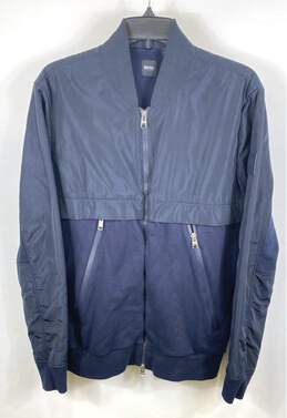 Hugo Boss Mens Skiles Navy Blue Cotton Long Sleeve Full Zip Bomber Jacket Size M