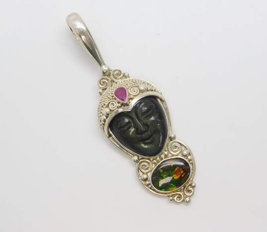 Sajen 925 Ammolite Gold Sheen Obsidian Ruby Goddess Pendant 24.3g image number 3