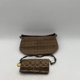 Coach Womens Brown Monogram Bag Charm Small Purse W/ Wristlet Wallet