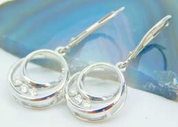 14K White Gold 0.15 CTTW Diamond Circle Lever Back Earrings 3.3g