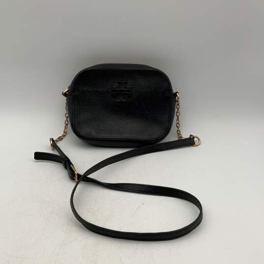 Tory Burch Womens Black Leather Zipper Adjustable Strap Crossbody Bag Purse image number 1