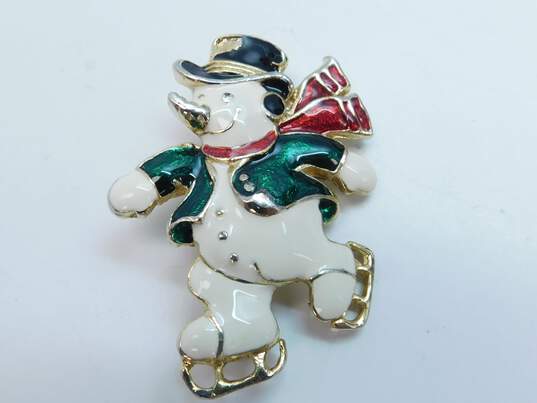 VNTG/MOD Icy Rhinestone Enamel Snowman & Penguin Brooches 108g image number 4