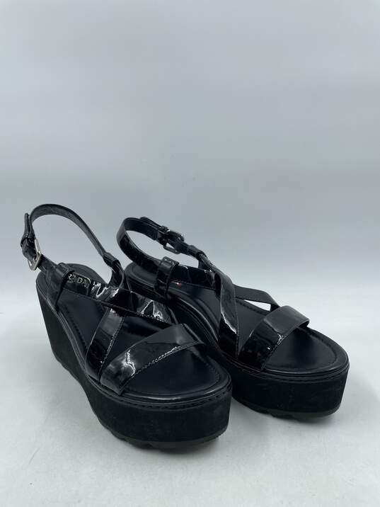 Authentic Prada Black Patent Wedge Sandals W 8.5 image number 3