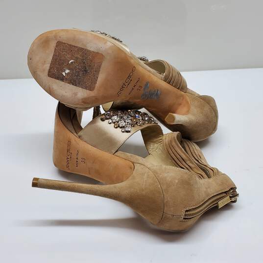 Jimmy Choo Kani Crystal Beige Leather Platform Sandals Size 38 AUTHENTICATED image number 4