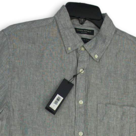 NWT Mens Gray Slim Fit Short Sleeve Collared Button-Up Shirt Size Small image number 3