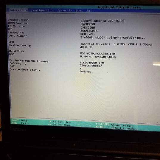LENOVO IDEAPAD 310 15" Laptop Intel i3-6100U@2.3GHz CPU 4GB RAM & SSD image number 9
