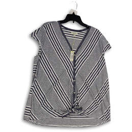 NWT Womens Blue White Striped Cap Sleeve Button Front Blouse Top Size 2X