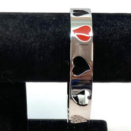 Designer Swarovski Nettle Silver-Tone Red Enamel Heart Bangle Bracelet