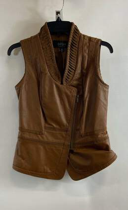 K Dash By Kardashian Womens Brown Leather V-Neck Zip-Up Vest Size XXS