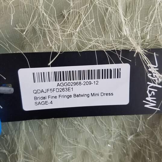 Nasty Gal Women's Sage Polyester Bridal Fine Fringe Batwing Mini Dress Size 0 image number 4