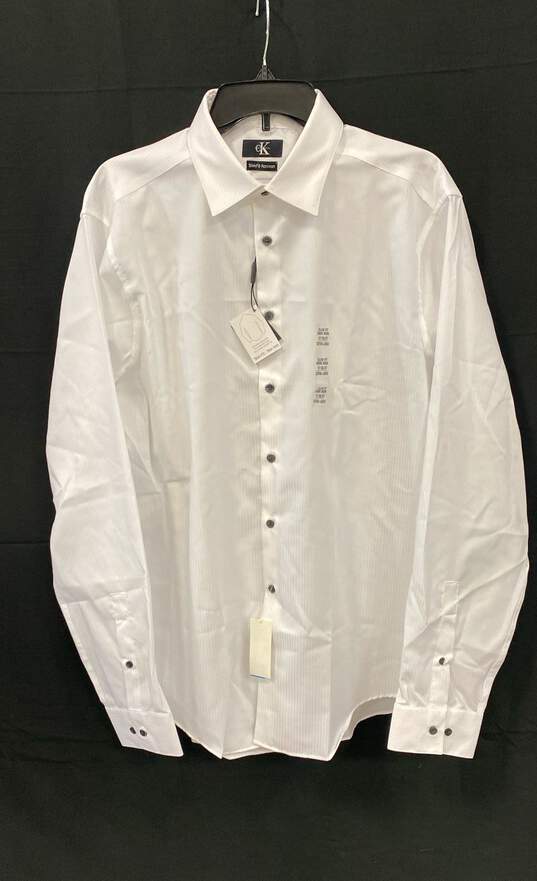 NWT Calvin Klein Mens White Slim Fit Long Sleeve Collared Button-Up Shirt Sz XL image number 1