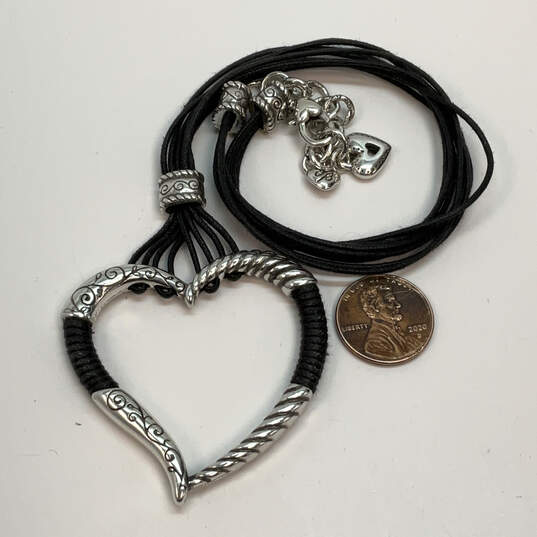 Designer Brighton Silver-Tone Leather Cord Heart Shape Pendant Necklace image number 2